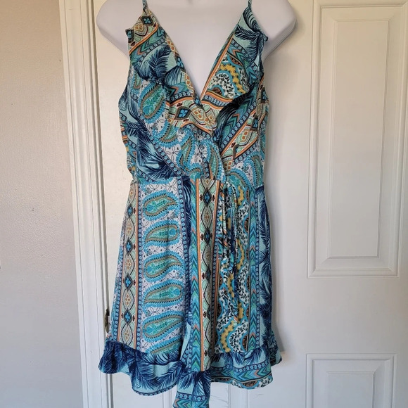 Monteau aqua blue printed romper. Size L - Picture 1 of 7